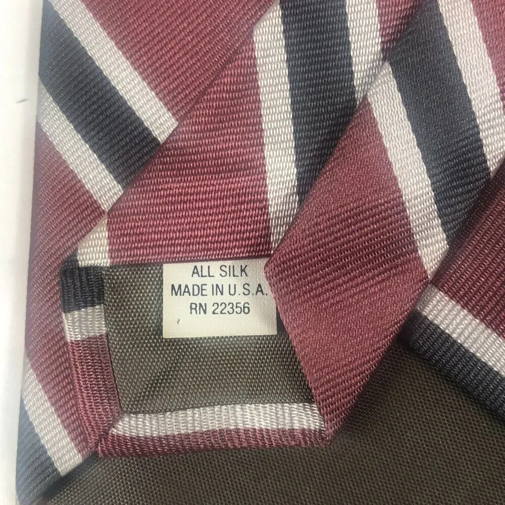 Stafford All Silk Tie Red Gray Silver Striped USA Made Regatta Classic Repp